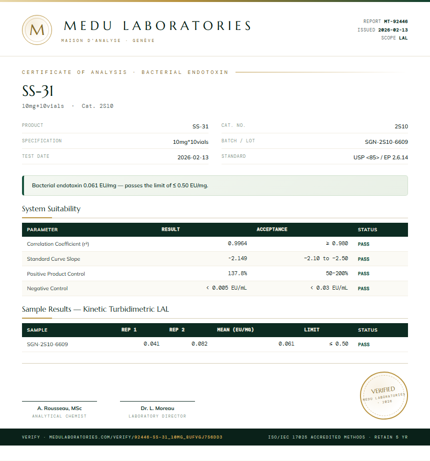 SS-31 Endotoxin report by Medutest