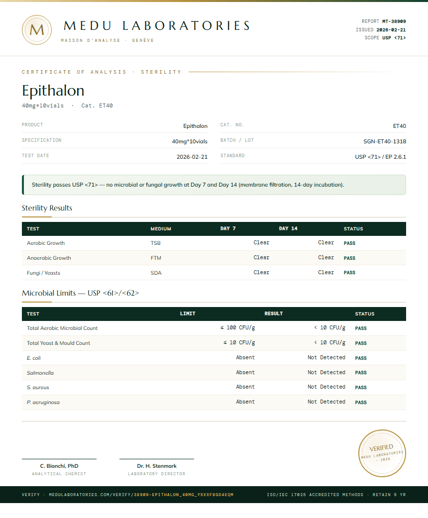Epithalon Sterility report by Medutest